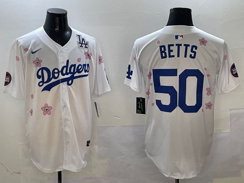 Men Los Angeles Dodgers #50 Betts White Sakura Edition 2025 Nike MLB Jersey style 4->los angeles dodgers->MLB Jersey